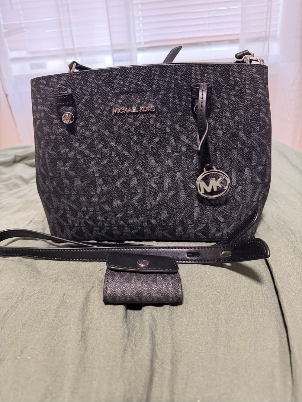 Michael Kors Black Signature MK Logo Crossbody Bag with Charm